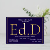 ブルーゴールド Ed.D 卒業 箔招待状 (立ち正面)