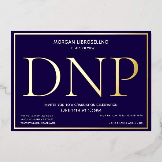 ブルーゴールドDNP卒業式 箔招待状 (正面)