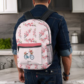 ブルーサイクリックスピンク桜さくらんぼ花ズモノグラム プリントバックパック