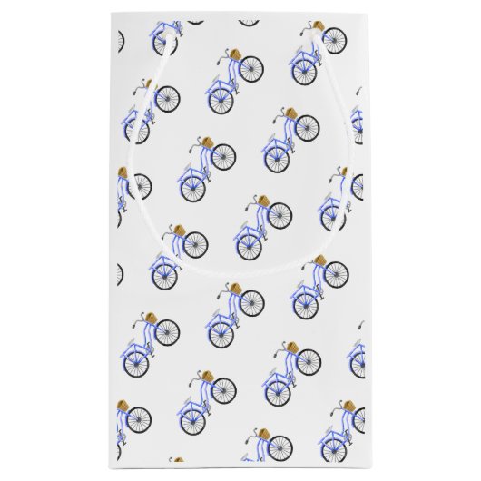 ブルーサイクリングバスケット名門私立校風のサマーバケーションおもしろい スモールペーパーバッグ (裏面)