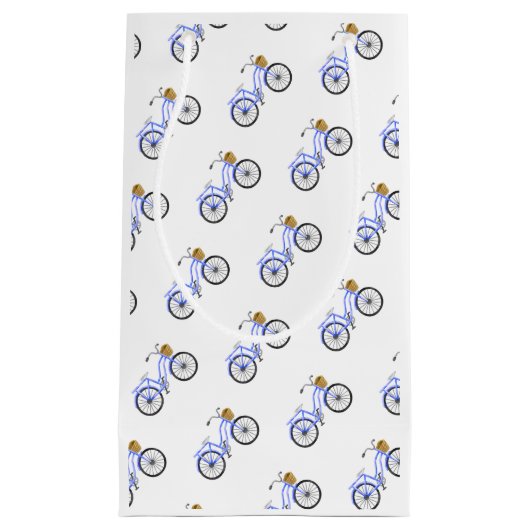 ブルーサイクリングバスケット名門私立校風のサマーバケーションおもしろい スモールペーパーバッグ (正面)