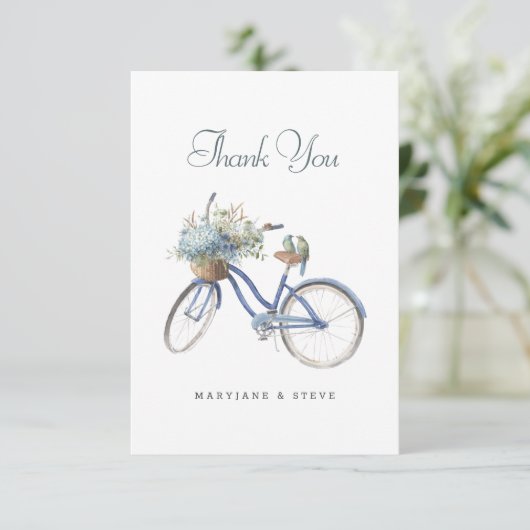 ブルーサイクリングボヘミアンフローラウォーター結婚カラーTh サンキューカード (スタンド正面)