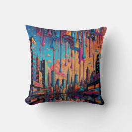 ブルーサイケデリックオレンジドリッピーシティ クッション