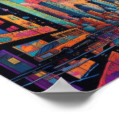 ブルーサイケデリックオレンジドリッピーシティ ポスター (角)