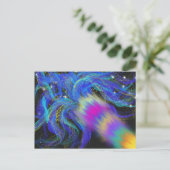 ブルーサイケデリックピンクパープルファンキー抽象芸術アート ポストカード (スタンド正面)