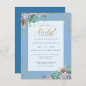 ブルーサエレガントククレント&金ゴールドフレームブライダルシャワー インビテーションポストカード (正面/裏面)