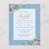 ブルーサエレガントククレント&金ゴールドフレームブライダルシャワー インビテーションポストカード (正面)