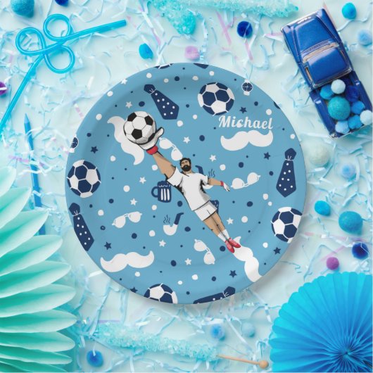 ブルーサッカーのゴールキーパー選手の子供の名前 ペーパープレート (パーティー)