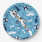 ブルーサッカーのゴールキーパー選手の子供の名前 ペーパープレート (正面)