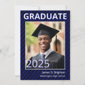 ブルーサッカーをテーマにした写真卒業招待状 招待状 (正面)