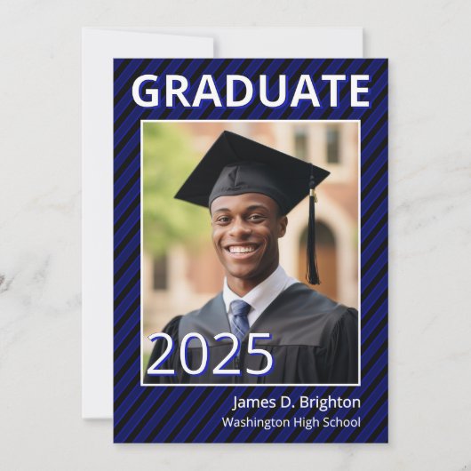 ブルーサッカーをテーマにした写真卒業招待状 招待状 (正面)