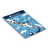 ブルーサッカーゴールキーパーゴールキーパープレーヤーの子供の名前 ノートブック (右側)