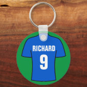 ブルーサッカーシャツデザイン。キーチェーン キーホルダー (正面)