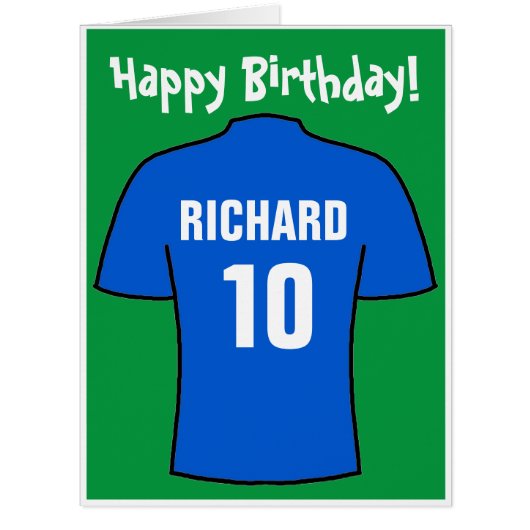 ブルーサッカーシャツ誕生日カード (正面)