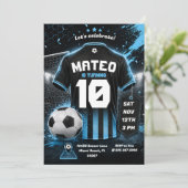 ブルーサッカージャージー誕生日招待状の背景 招待状 (スタンド正面)