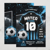 ブルーサッカージャージー誕生日招待状の背景 招待状 (正面/裏面)