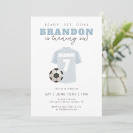 ブルーサッカージャージ 少年7歳の誕生日パーティースポーツ 招待状