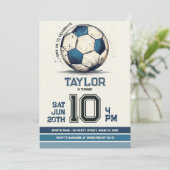 ブルーサッカースポーツボーイジャージー子供の誕生日パーティー 招待状 (スタンド正面)