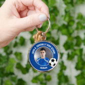 ブルーサッカープレーヤー写真 高校 キーホルダー (手)