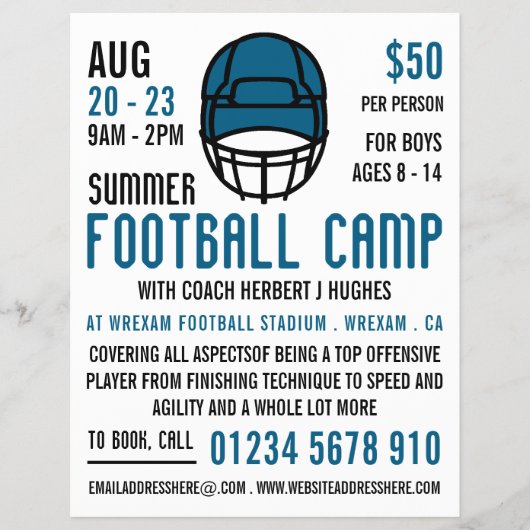ブルーサッカーヘルメットフットボールキャンプズ広告ズ チラシ (正面)