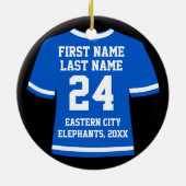 ブルーサッカーホッケースポーツジャージー セラミックオーナメント (裏面)