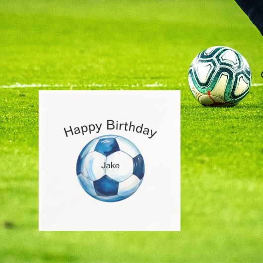 ブルーサッカーボールカスタム誕生日パーティー スタンダードカクテルナプキン
