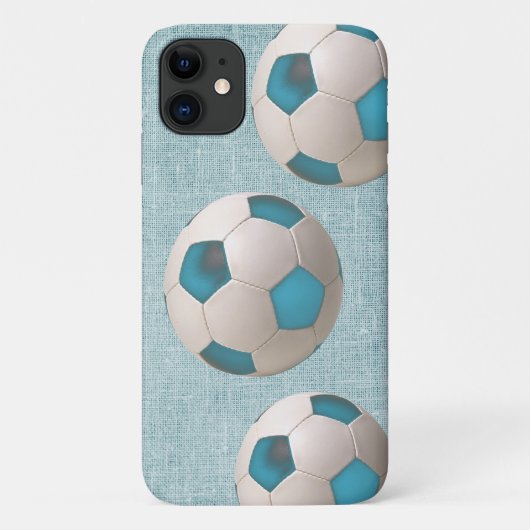 ブルーサッカーボールサッカープレーヤーアートフォンケース Case-Mate iPhoneケース (裏面)