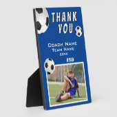 ブルーサッカーボールスポーツコーチありがとう フォトプラーク (側面)