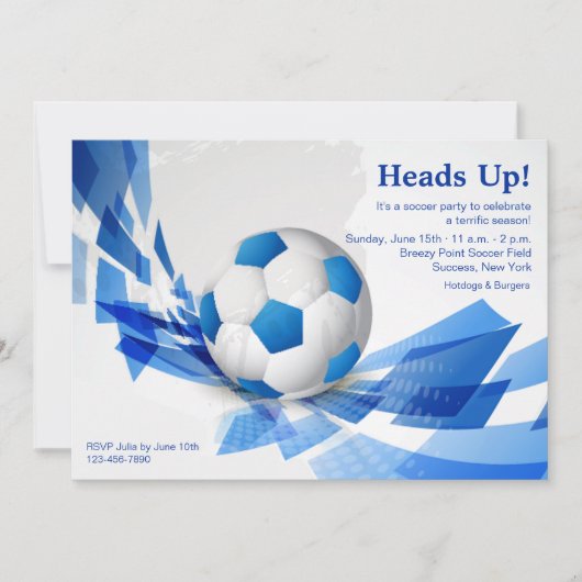 ブルーサッカーボールパーティの招待状 招待状 (正面)