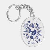 ブルーサッカーボール吹き出し女の子ジャージー番号 キーホルダー (正面左)