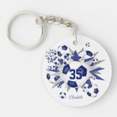 ブルーサッカーボール吹き出し女の子ジャージー番号 キーホルダー (正面)