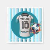 ブルーサッカーポーツボーイジャージー子供の誕生日パーティー スタンダードカクテルナプキン (正面)