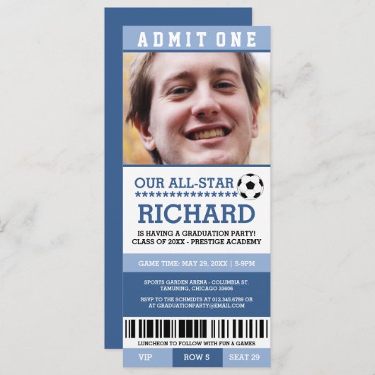 ブルーサッカー卒業パーティー招待状 招待状 (正面/裏面)