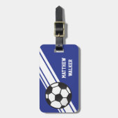 ブルーサッカー王室ののストライプ荷物パーソナライズされたタグ ラゲッジタグ (正面縦)