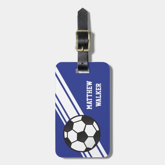 ブルーサッカー王室ののストライプ荷物パーソナライズされたタグ ラゲッジタグ (正面縦)