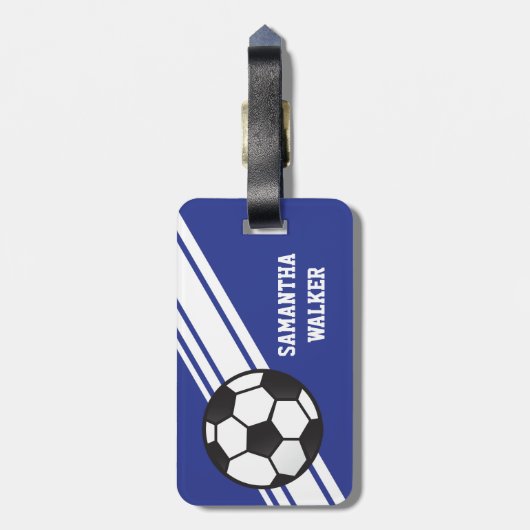 ブルーサッカー王室ののストライプ荷物パーソナライズされたタグ ラゲッジタグ (裏面縦)