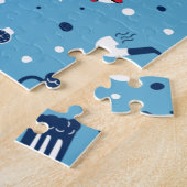 ブルーサッカー選手ボールパターンキッズ名スポーツ ジグソーパズル (側面)