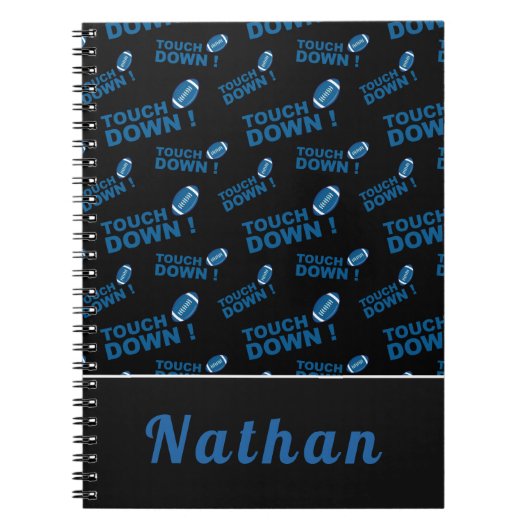 ブルーサッカーTouchダウンタイポグラフィ パーソナライズされた ノートブック (正面)
