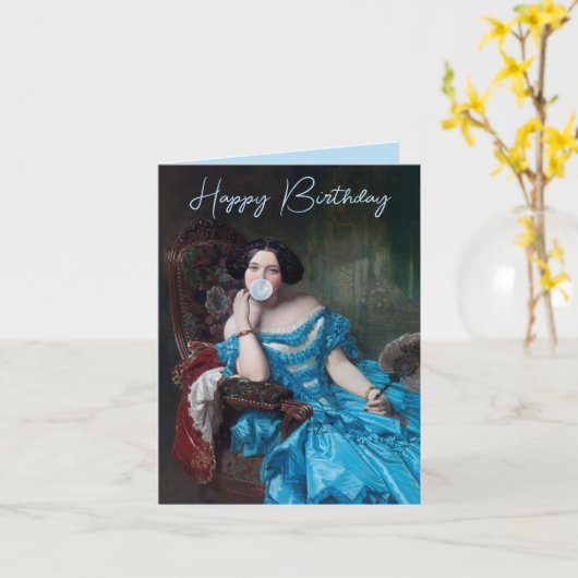 ブルーサテンハッピーバースデーのバブルガムディヴァ カード (黄色い花)