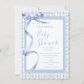 ブルーサテンリボンエレガント男の赤ちゃんシャワー 招待状 (正面)