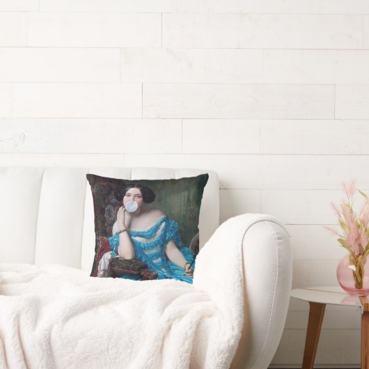 ブルーサテン入りバブルガムDiva クッション (ソファ)