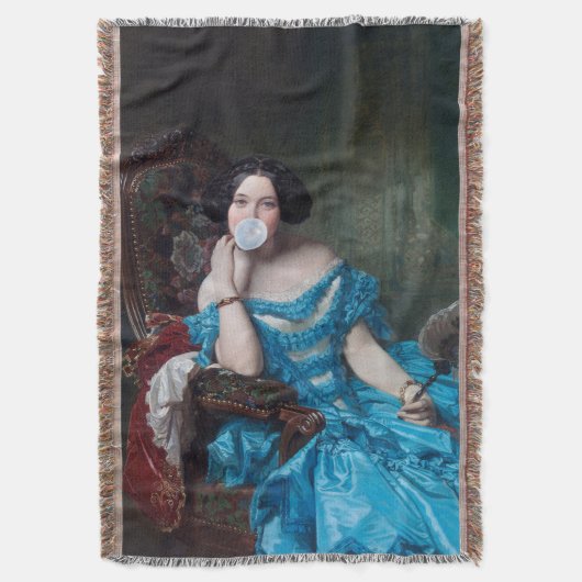 ブルーサテン入りバブルガムDiva スローブランケット (正面縦)