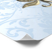 ブルーサテン金ゴールドメタリックフレーム結婚のグリーティング ポスター (角)