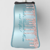 ブルーサテン、ピンクのグリッタードリップス素晴らし – ママゴルファー ゴルフヘッドカバー (回転90)