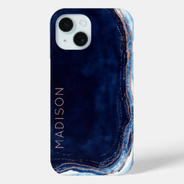 ブルーサファイアとバラ金ゴールドゲーデゲートパーソナライズされた iPhone 15ケース