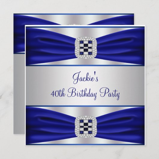 ブルーサファイアダイヤモンド40th誕生日パーティー 招待状 (正面/裏面)