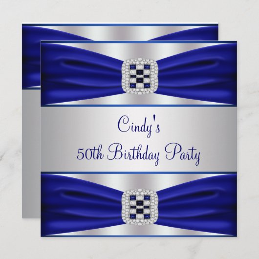 ブルーサファイアダイヤモンド50番目の誕生日招待状 招待状 (正面/裏面)
