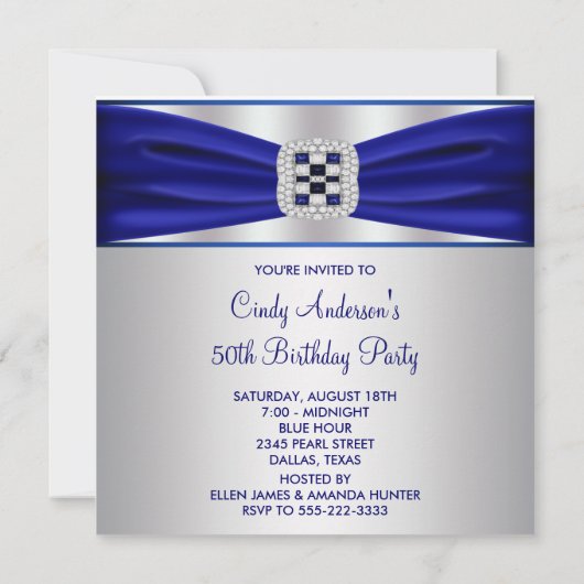 ブルーサファイアダイヤモンド50番目の誕生日招待状 招待状 (裏面)