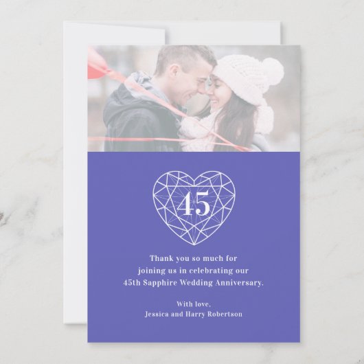 ブルーサファイアハート記念日45年の写真 サンキューカード (裏面)