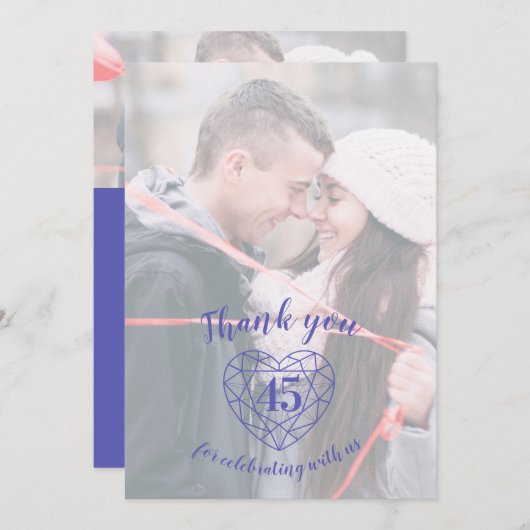 ブルーサファイアハート記念日45年の写真 サンキューカード (正面/裏面)